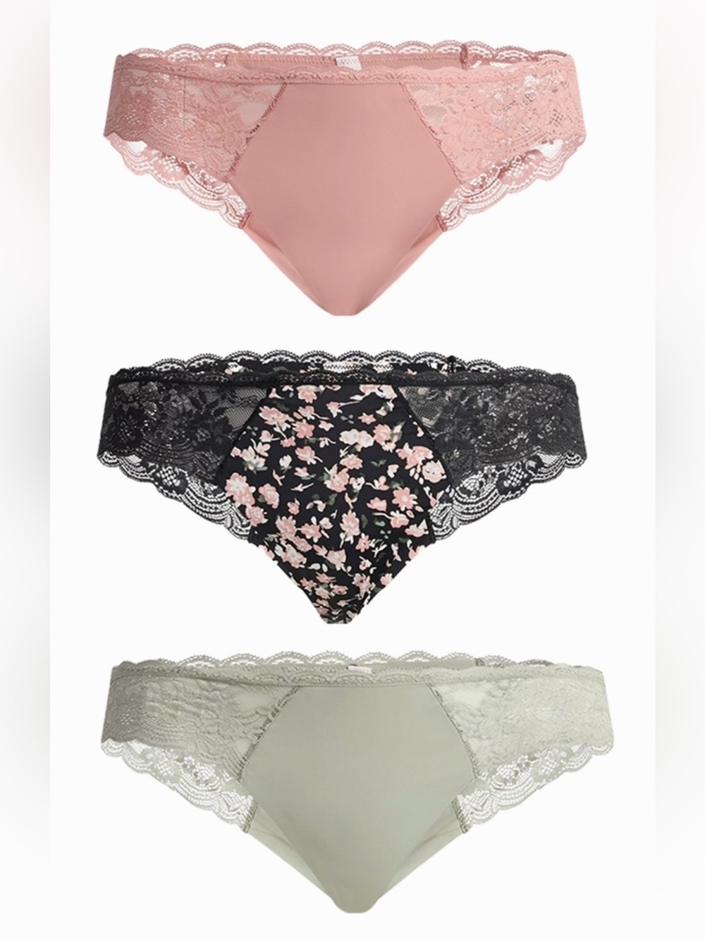 Microfiber and Lace Thong Panties, 3-Pack